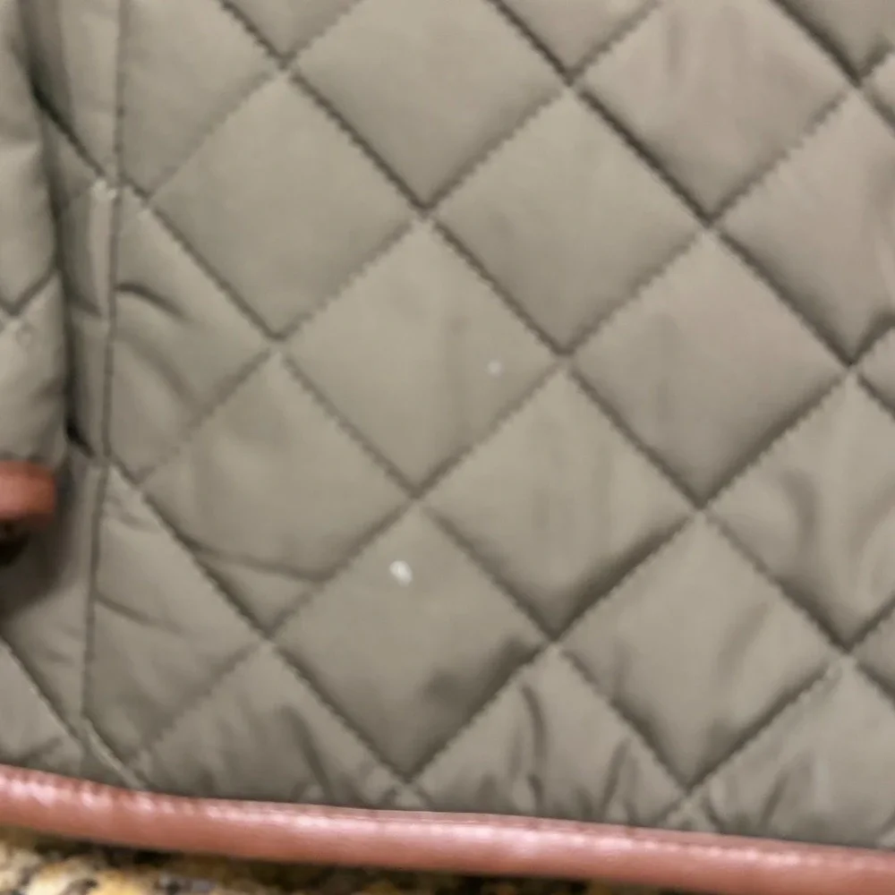 Lauren Ralph Lauren Quilted Jacket Olive Green Faux Leather Trim Women Large